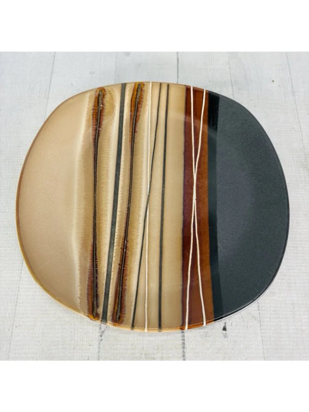 Home Trends BAZAAR BROWN Stoneware Square Tan Stripe 10 3/4
